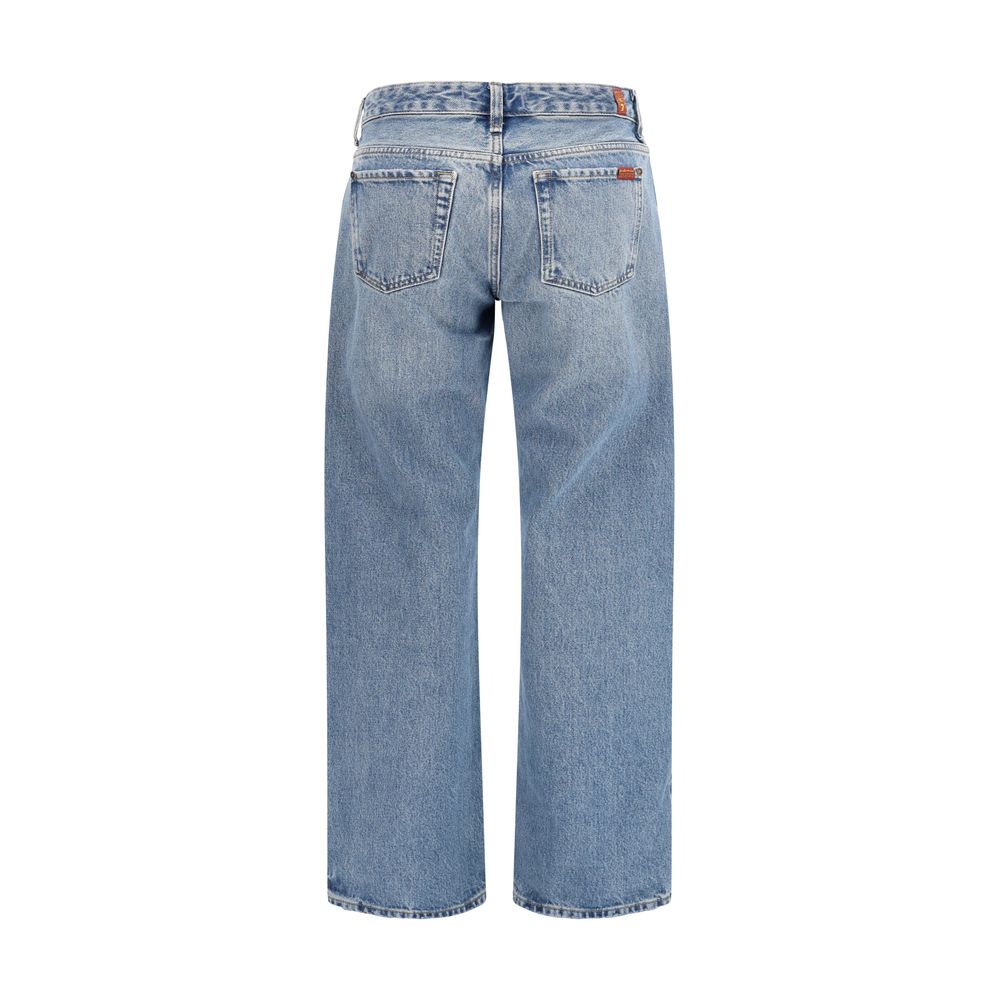 7FOR Blue Cotton Straight-Leg Jeans