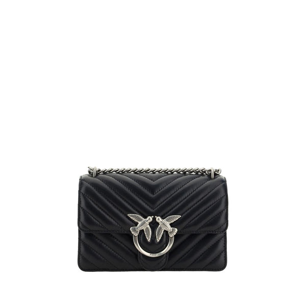 PINKO Black Calf Leather Bos Taurus Shoulder Bag