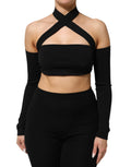 Dolce & Gabbana Black Viscose Halter Off Shoulder Cropped Top