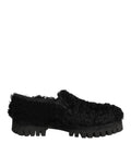 Dolce & Gabbana Dress Black Fur Leather Slippers Men Shoes