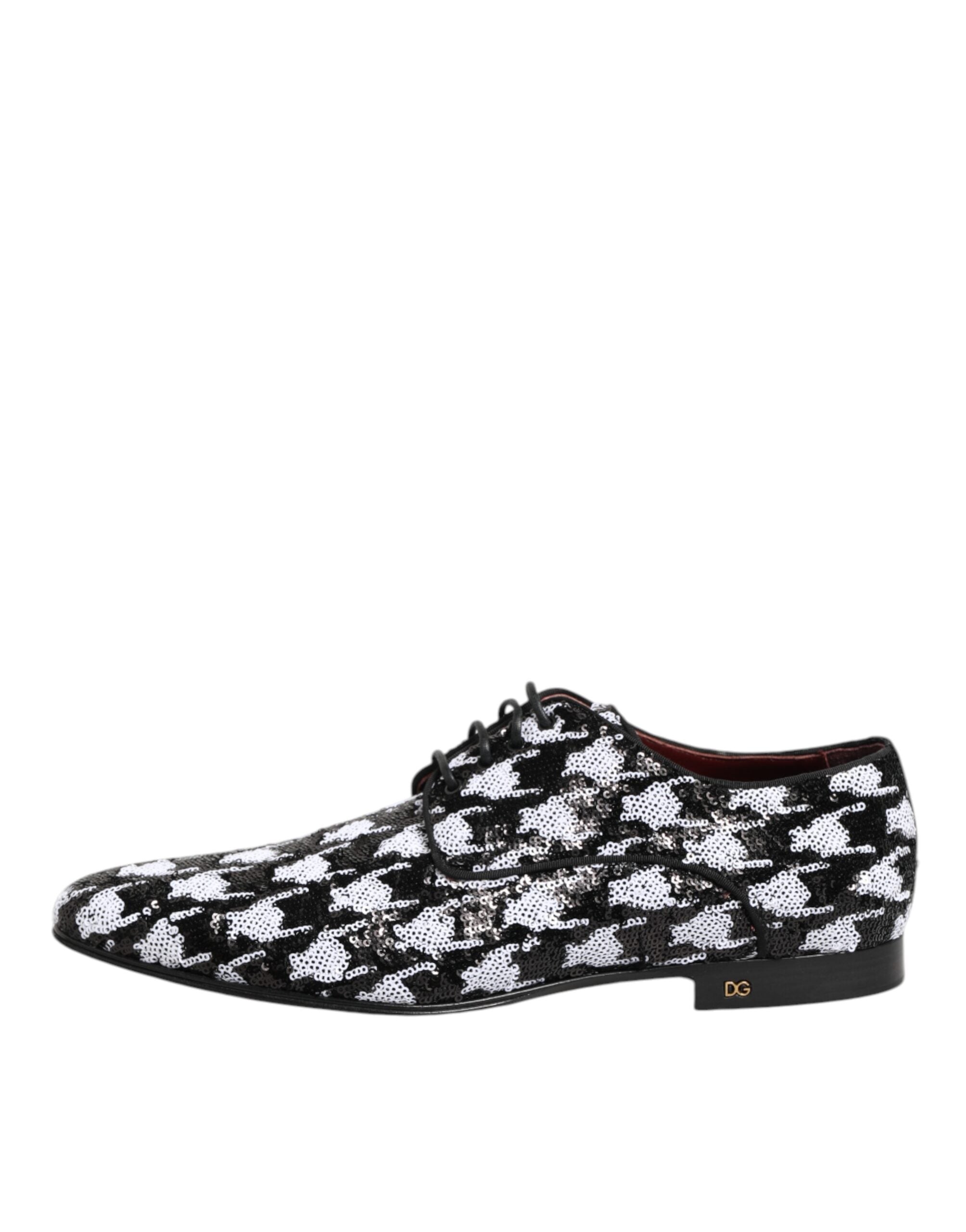 Dolce & Gabbana Dress Black White Sequined Lace Up Derby Shoes