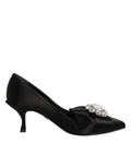 Dolce & Gabbana Black Satin Bow Crystal Embellishment Pumps Shoes