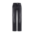 7FOR Black Cotton Straight-Leg Jeans