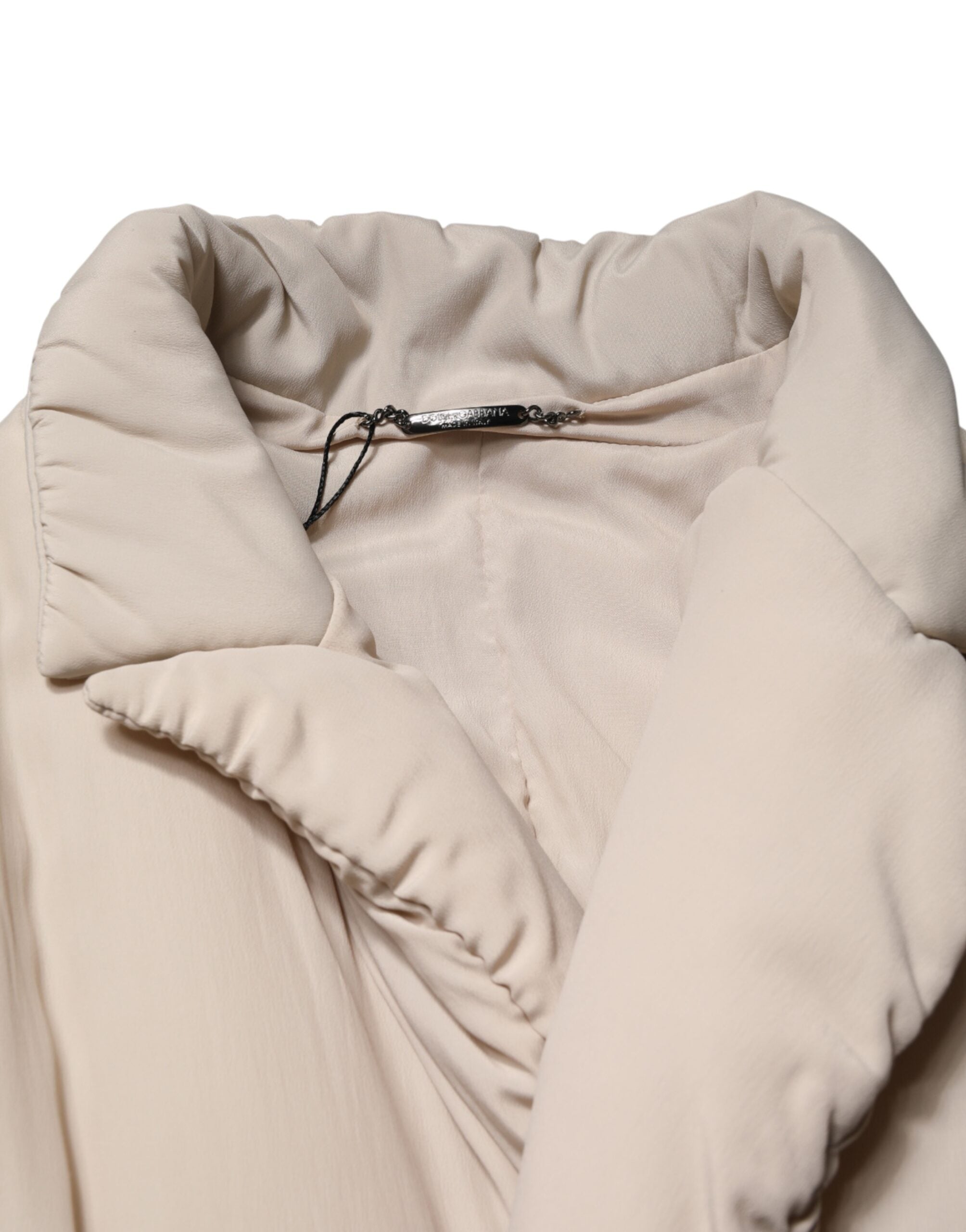 Dolce & Gabbana Beige Padded Collared Long Trench Coat Jacket